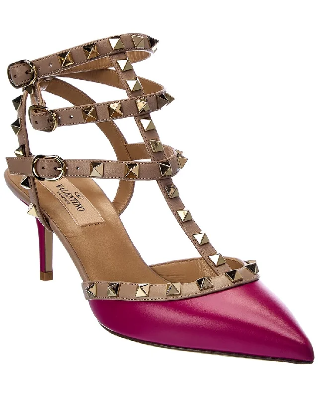 Stylish Ankle Strap Heels for Women--Valentino Rockstud Caged 65 Leather Ankle Strap Pump