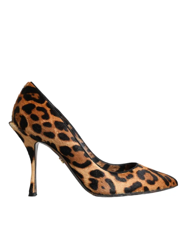 Versatile Dress Heels for Formal and Casual Wear---Dolce & Gabbana Brown Leopard Calf Hair Heels Pumps Shoes