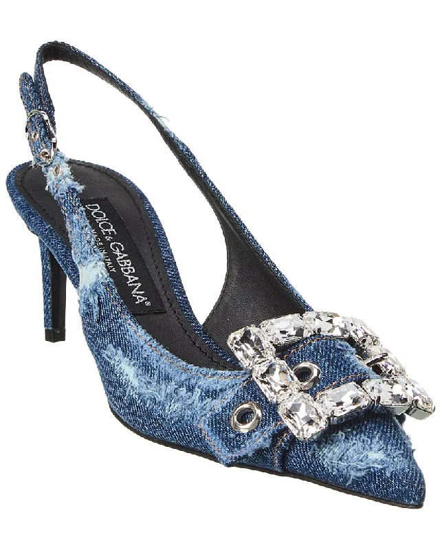 Dolce & Gabbana Dg Logo Denim Slingback Pump---Chic Denim Fabric Heels for a Unique Look