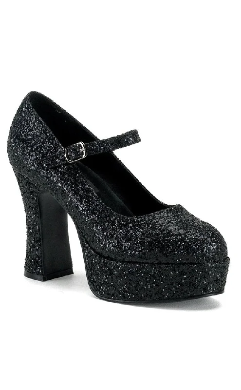 Stiletto Heel Pumps with Perfect Fit--MARYJANE-50G Blk Gltr Heels-Fashionable & Classic