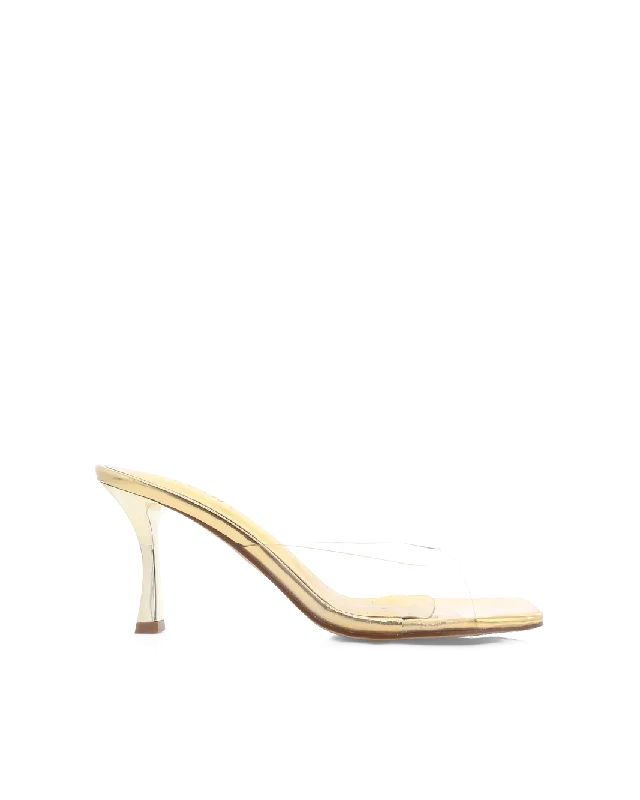 JAYCEE - GOLD CHROME-CLEAR---Fashionable Kitten Heels for Date Night