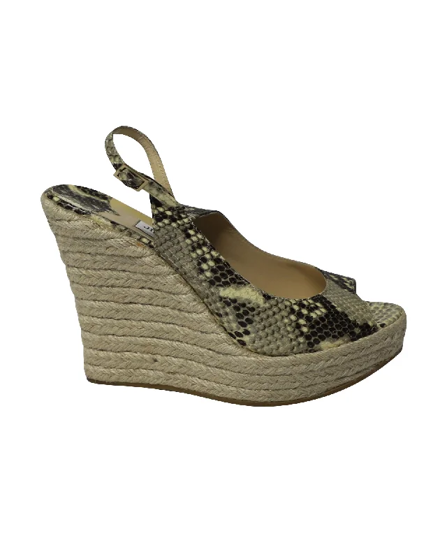 Jimmy Choo Polar Python Print Espadrille Wedges in Multicolor Leather---Comfortable Leather Pumps for Office and Everyday Wear