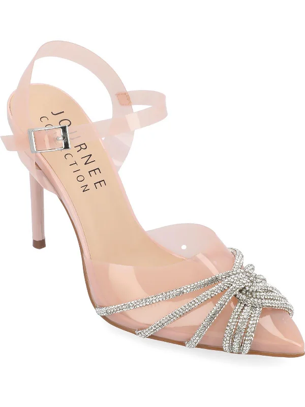 Stylish Ankle Strap Heels for Women--Eleora Womens Rhinestone Faux Leather Ankle Strap