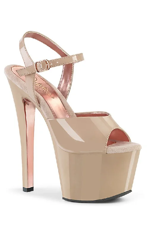 Stylish Platform Heels for Extra Height--SKY-309TT Beige & Rose Gold Platform Heels