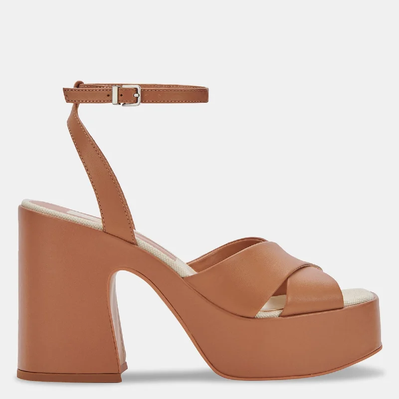 WESSI HEELS CARAMEL LEATHER---Comfortable Leather Pumps for Office and Everyday Wear