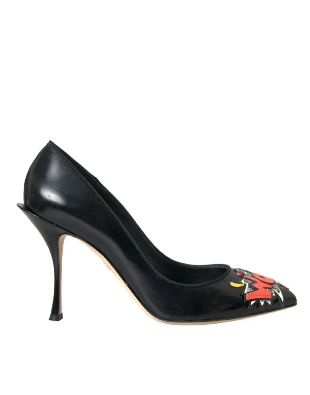 Dolce & Gabbana  Leather WOW Patch Heels Pumps Women's Shoes---Comfortable Leather Pumps for Office and Everyday Wear