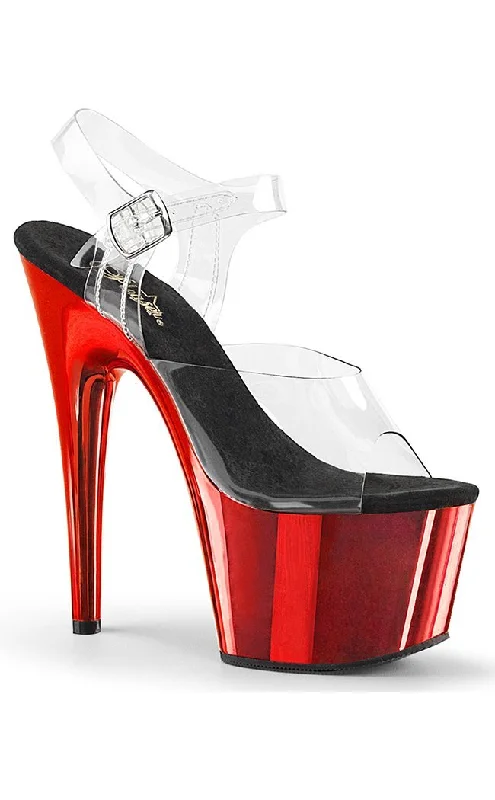 Stylish Platform Heels for Extra Height--ADORE-708 Clear & Red Chrome Platform Heels