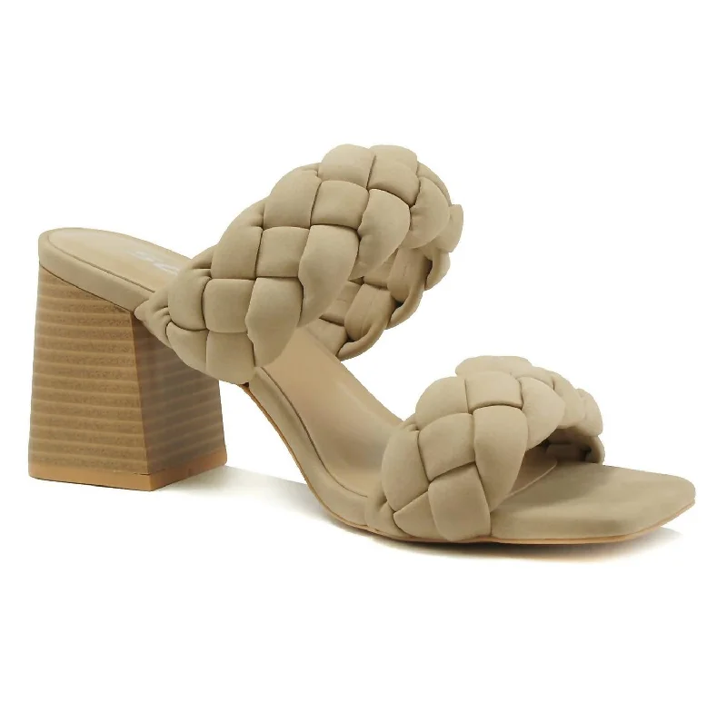 Comfy All Day Braided Heel In Taupe---Durable Leather Braided Ankle Strap Heels with Premium Quality