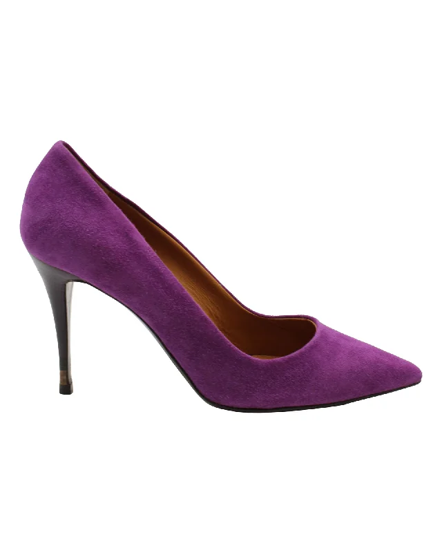 Affordable Suede Ankle Pumps for All-Day Wear--Fendi Pointed Pumps in Purple Goat Suede