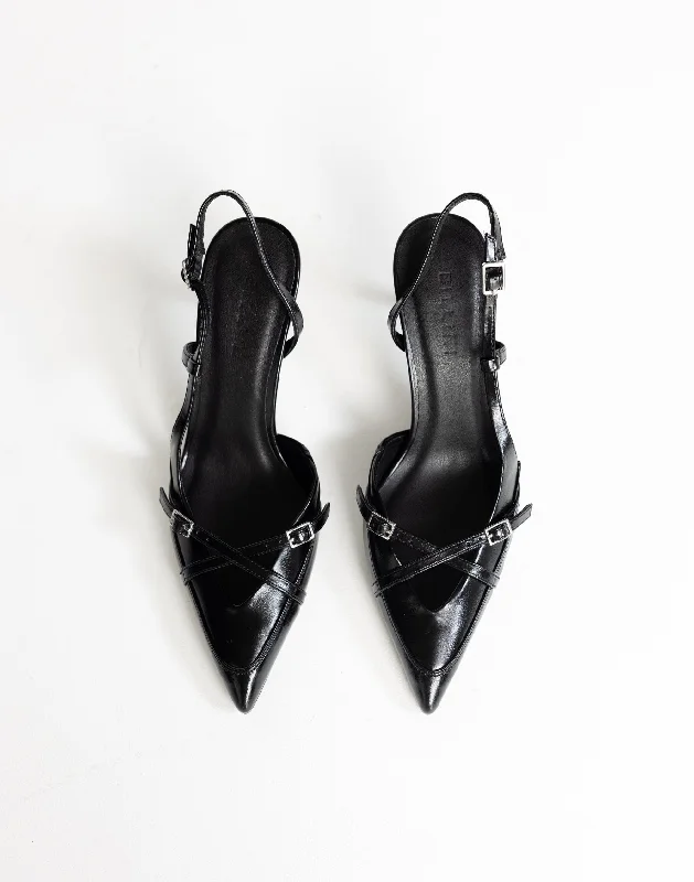 Stiletto Heel Pumps with Perfect Fit--Huxly Heels (Black Shine) - By Billini-Fashionable & Classic