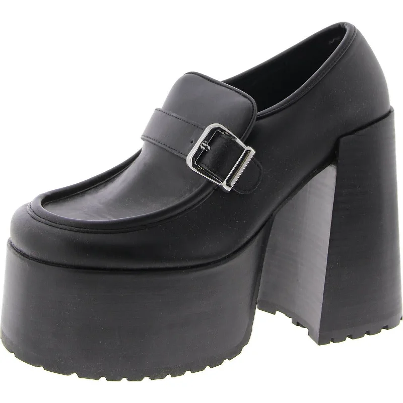 Trendy Chunky Heel Pumps for Casual Wear--Kerigan Womens Faux Leather Platform Loafer Heels