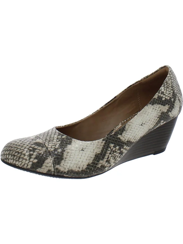 Brielle Chanel Womens Faux Leather Snake Print Wedge Heels---Comfortable Leather Pumps for Office and Everyday Wear