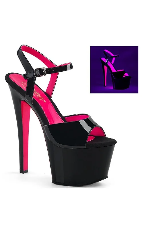 Stylish Platform Heels for Extra Height--SKY-309TT Black & Neon Pink Platform Heels