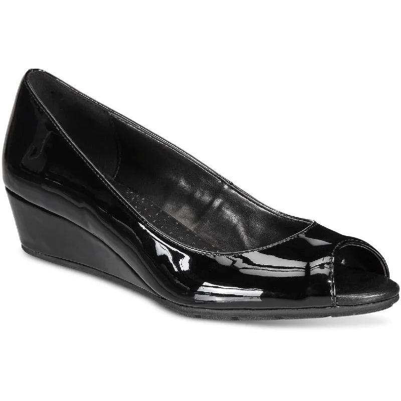 Trendy Peep Toe Platform Heels Crafted from Genuine Leather--Candra Womens Peep Toe Slip On Wedge Heels