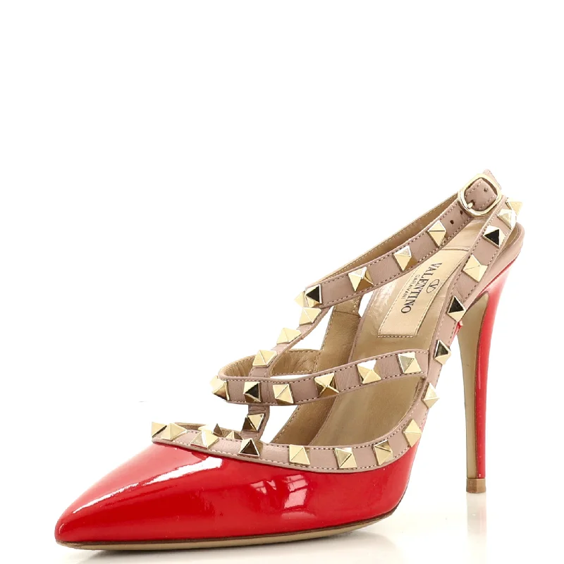 Sleek and Shiny Patent Pump Heels for a Polished Look--Women's Rockstud Ankle Strap Pumps Patent 100