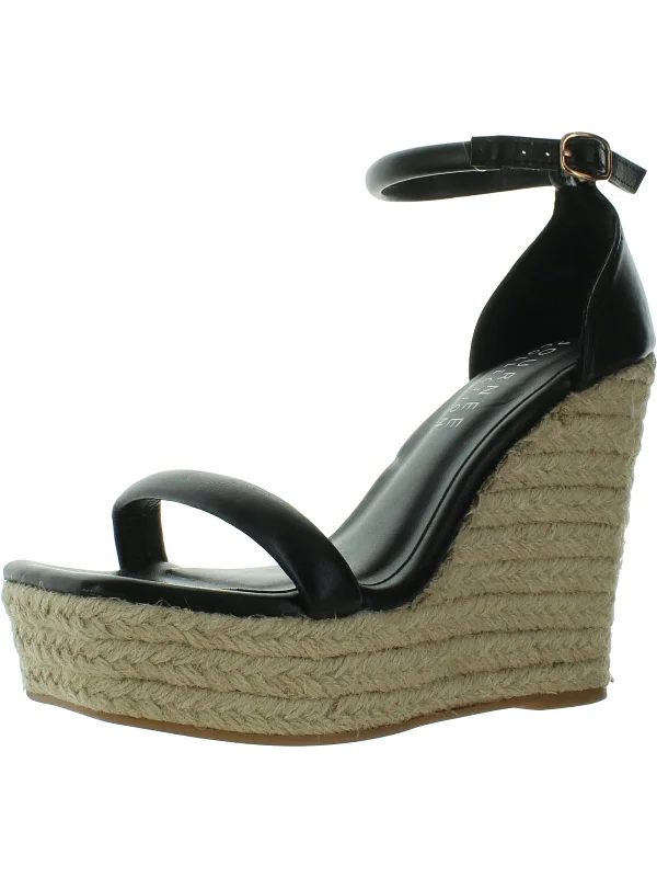 Stylish Ankle Strap Heels for Women--Womens Faux Leather Ankle Strap Espadrille Heels