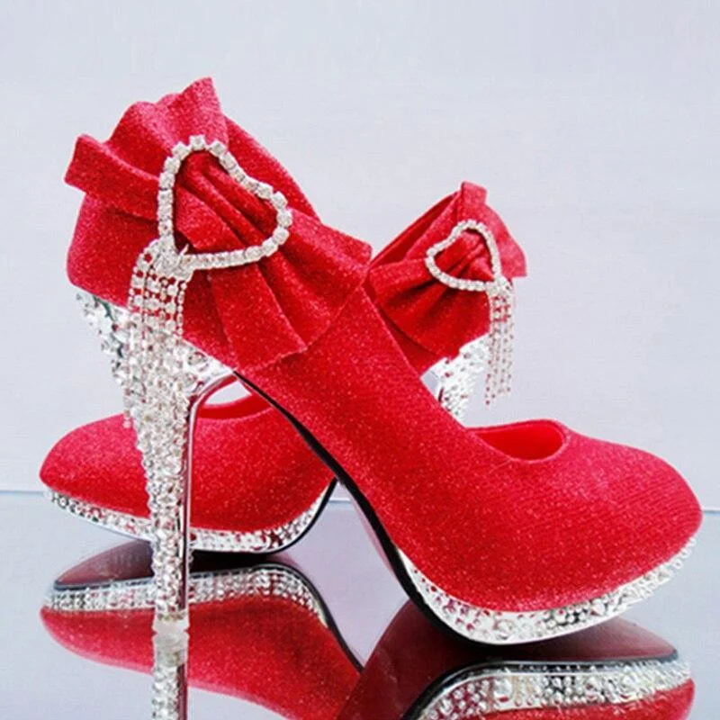 Affordable Rhinestone Pumps for a Dazzling Look---Rhinestone Bowtie Women's Wedding Shoes