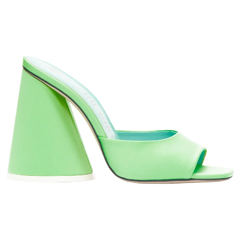 Stylish Open Toe Heels for Summer--The Attico Luz mint satin sculptural cone heel open toe mule