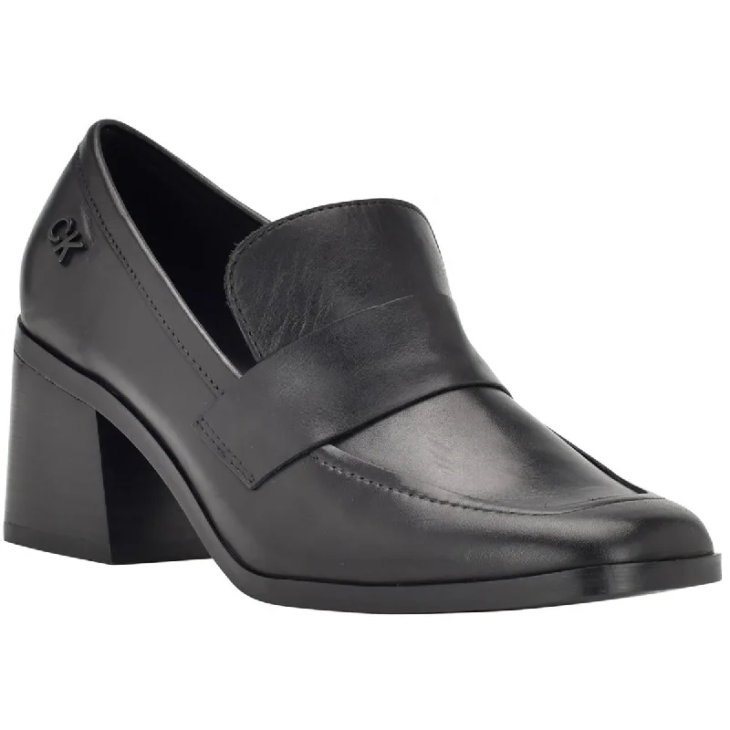 Calvin Klein Womens Ventice Leather Square Toe Loafer Heels---Durable Square Toe Block Heels for Everyday Use