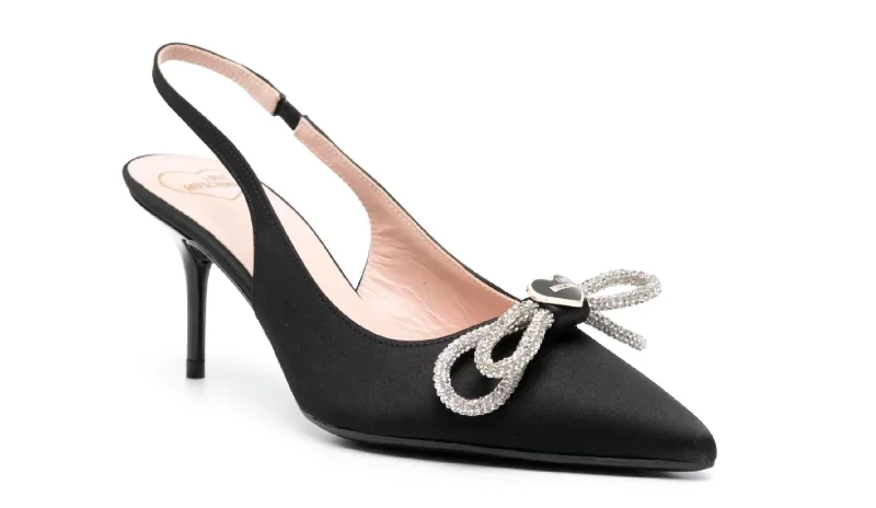 Women's Slingback With Bow Heels In Black---Charming Bow Pumps for a Cute and Stylish Look