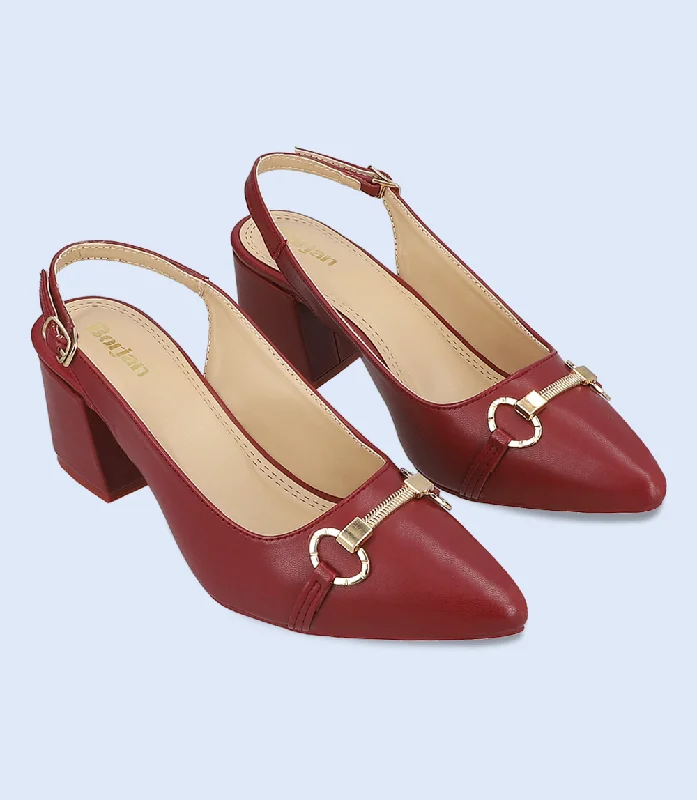 Versatile Heeled Sandals for Any Occasion---BW10171-MAROON-Women Sling Back