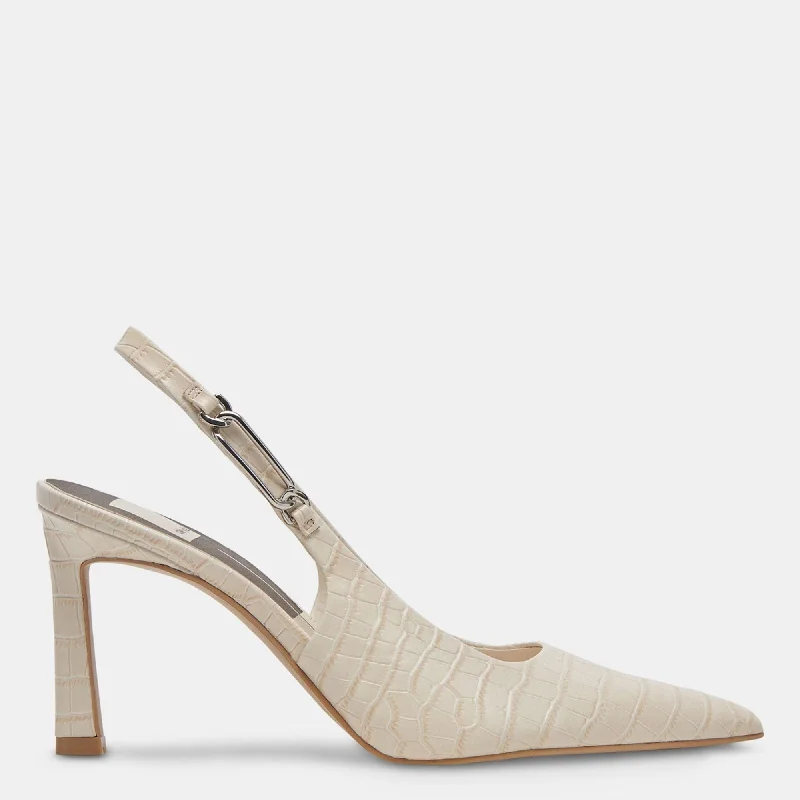 Krista Heels Sand Embossed Leather---Comfortable Leather Pumps for Office and Everyday Wear