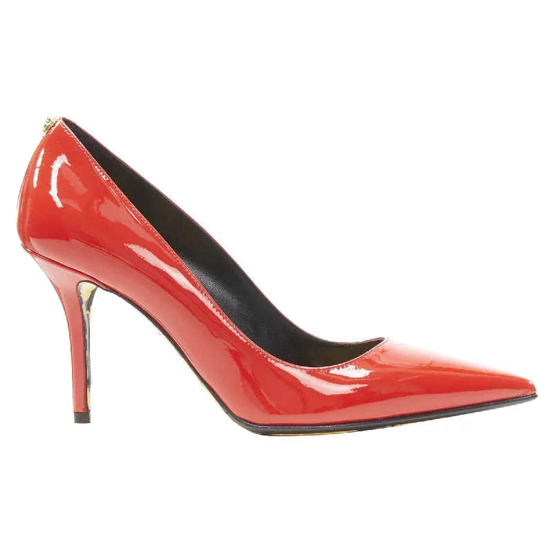 Sleek and Shiny Patent Pump Heels for a Polished Look--VERSACE Hibiscus Barocco  patent Medusa stud pump