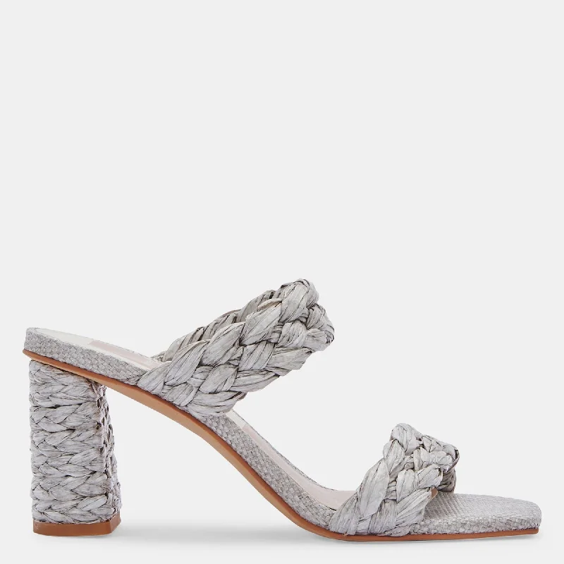 Versatile Heeled Sandals for Any Occasion---Paily Raffia Wides Light Grey Raffia