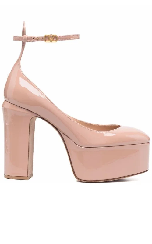 Sleek and Shiny Patent Pump Heels for a Polished Look--Tan-Go Patent Leather Platform Pumps