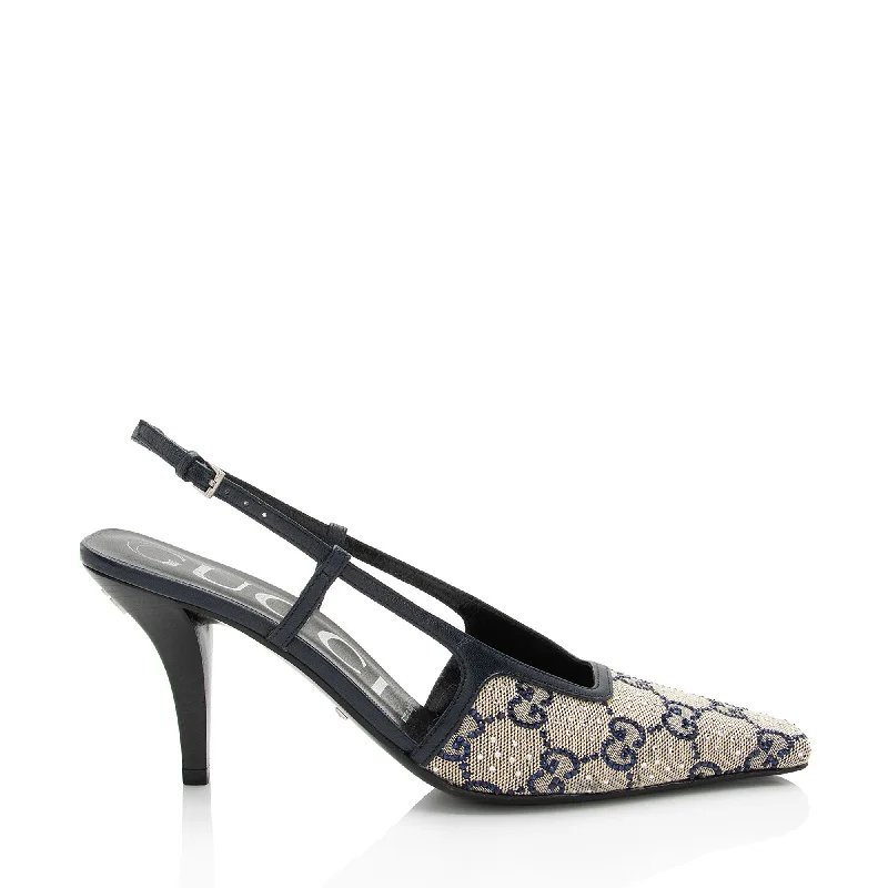 Affordable Rhinestone Pumps for a Dazzling Look---Gucci GG Canvas Malaga Crystal G Slingback Pumps