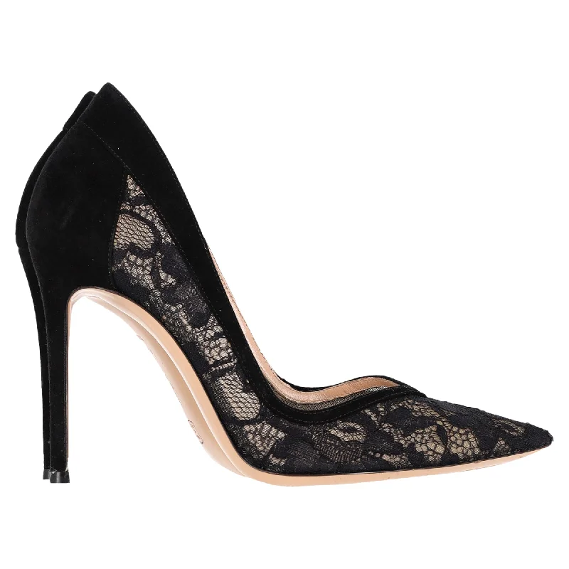 Affordable Suede Ankle Pumps for All-Day Wear--Gianvito Rossi Lace Pumps in Black Suede