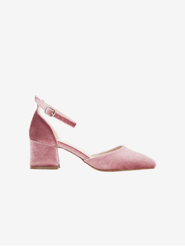 Luxurious Velvet Women's Pumps with Soft Finish---Marcelle Vegan Velvet Low Heels | Rose