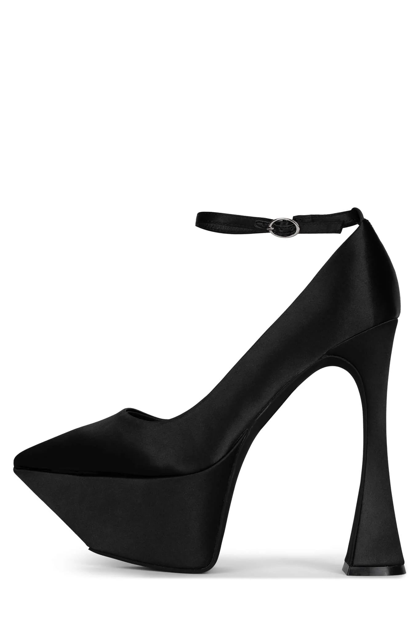 Siouxsie High Heel Mary Jane Pumps - Black SatinAffordable Satin Heels with a Luxe Touch