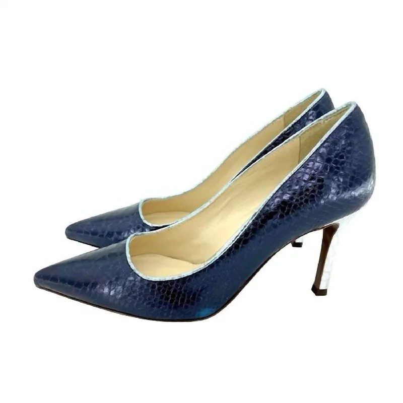 Stiletto Heel Pumps with Perfect Fit--Women's Metallic Snake Leather Stiletto Heel In Celeste Blue-Fashionable & Classic