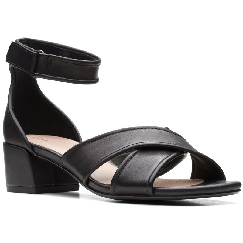 Stylish Open Toe Heels for Summer--Clarks Womens CAROLEIGH RISE Leather Open Toe Block Heels