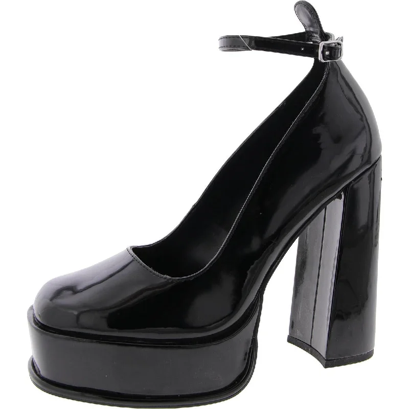 Sleek and Shiny Patent Pump Heels for a Polished Look--Kendra Womens Patent Ankle Strap Platform Heels