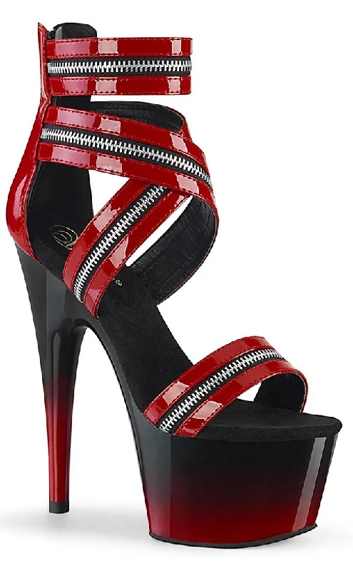 Sleek and Shiny Patent Pump Heels for a Polished Look--ADORE-766 Red & Black Patent Zip Heels