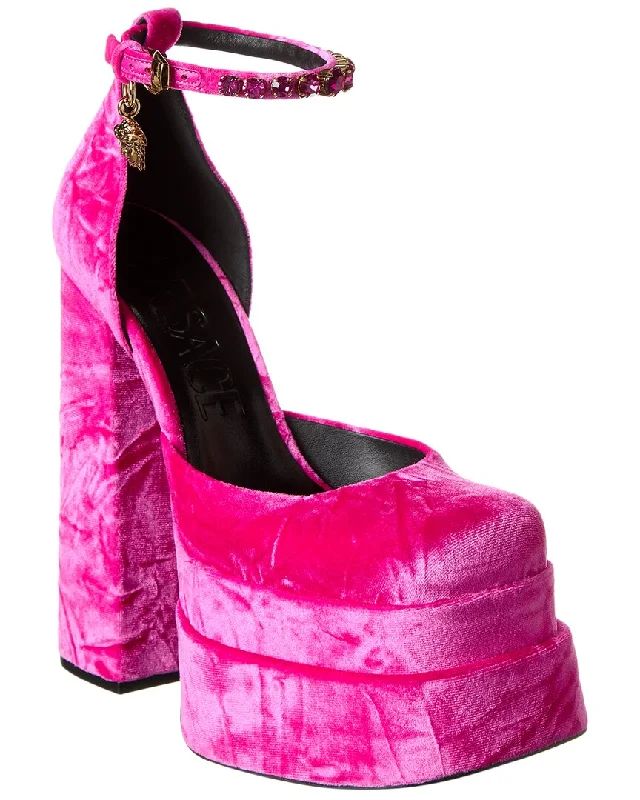 Stylish Platform Heels for Extra Height--Versace Medusa Aevitas Velvet Platform Pump