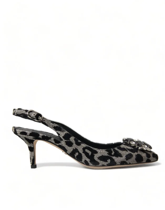 Affordable Rhinestone Pumps for a Dazzling Look---Dolce & Gabbana Crystal Leopard Slingback Heels Women's Pumps