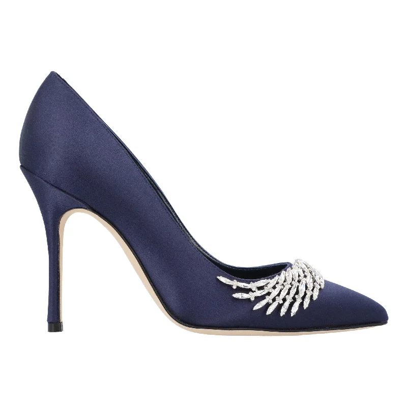 Manolo Blahnik Pluma Fabio Satin 105 Pump PurpleAffordable Satin Heels with a Luxe Touch