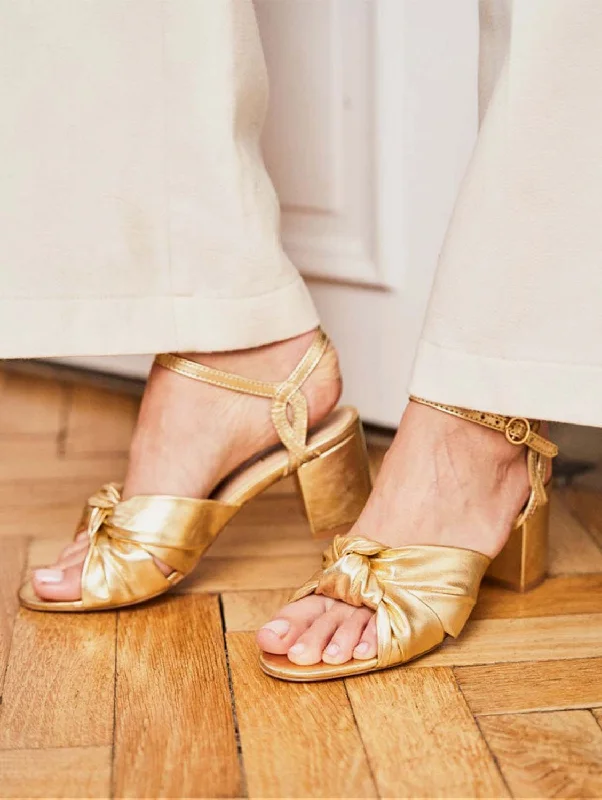 Marquise Vegan Leather Heels | Gold---Comfortable Leather Pumps for Office and Everyday Wear