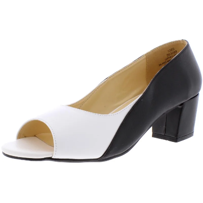 Lena Womens Leather Colorblock Pumps---Comfortable Leather Pumps for Office and Everyday Wear