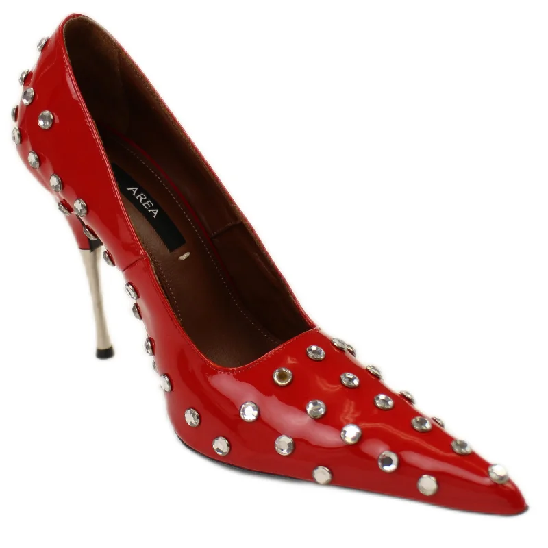 Versatile Heeled Sandals for Any Occasion---RED POLKA DOT STUDDED PUMP Heel Shoes