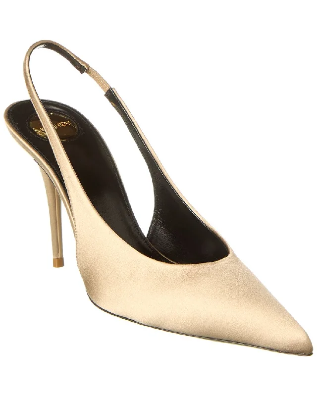 Versatile Heeled Sandals for Any Occasion---Saint Laurent Norma 90 Silk Slingback Pump