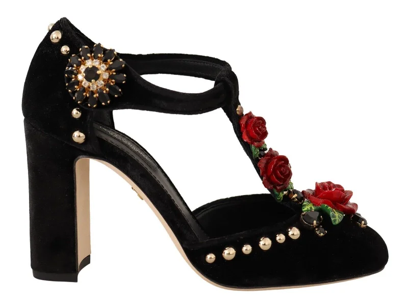 Luxurious Velvet Women's Pumps with Soft Finish---Dolce & Gabbana Elegant Velvet T-Strap Mary Jane Pumps