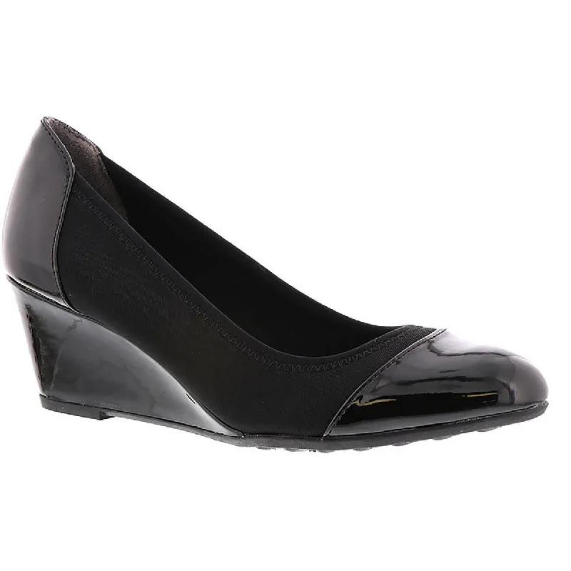 Sleek and Shiny Patent Pump Heels for a Polished Look--Juliana Stretch Womens Patent Slip On Wedge Heels