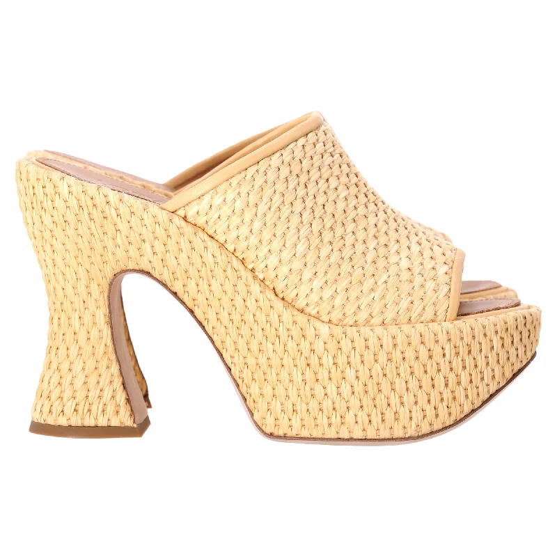 Stylish Platform Heels for Extra Height--Loewe x Paula's Ibiza Platform Slip-On Chunky Heels in Brown Raffia