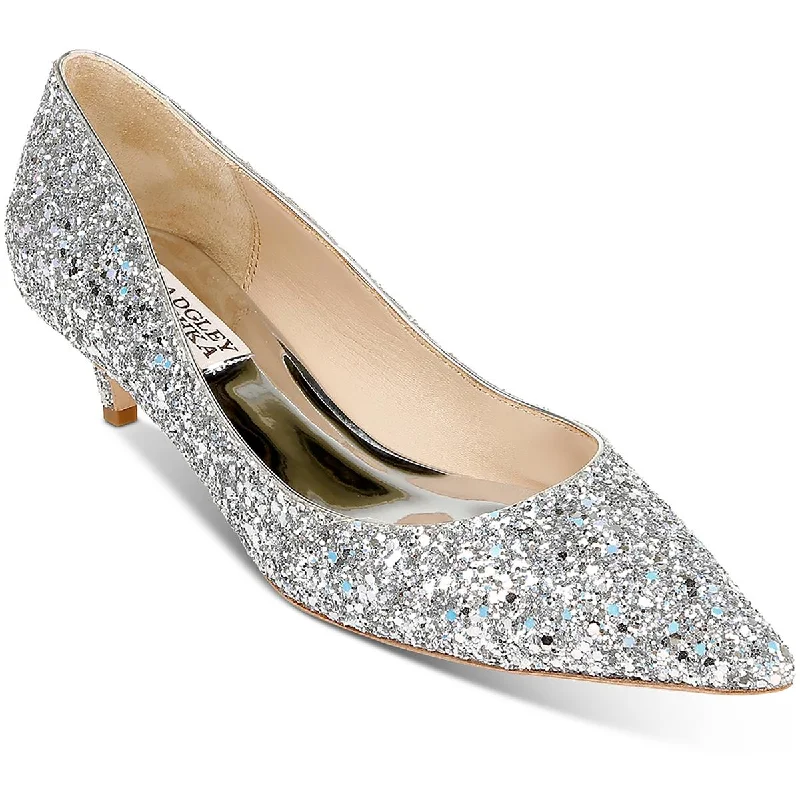 Badgley Mischka Womens Madison II Leather Glitter Kitten Heels---Trendy Glitter Heels for a Glamorous Look