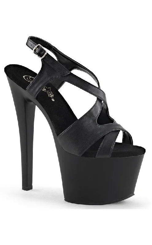 SKY-330 Black Vegan Leather Platform Heels---Comfortable Leather Pumps for Office and Everyday Wear