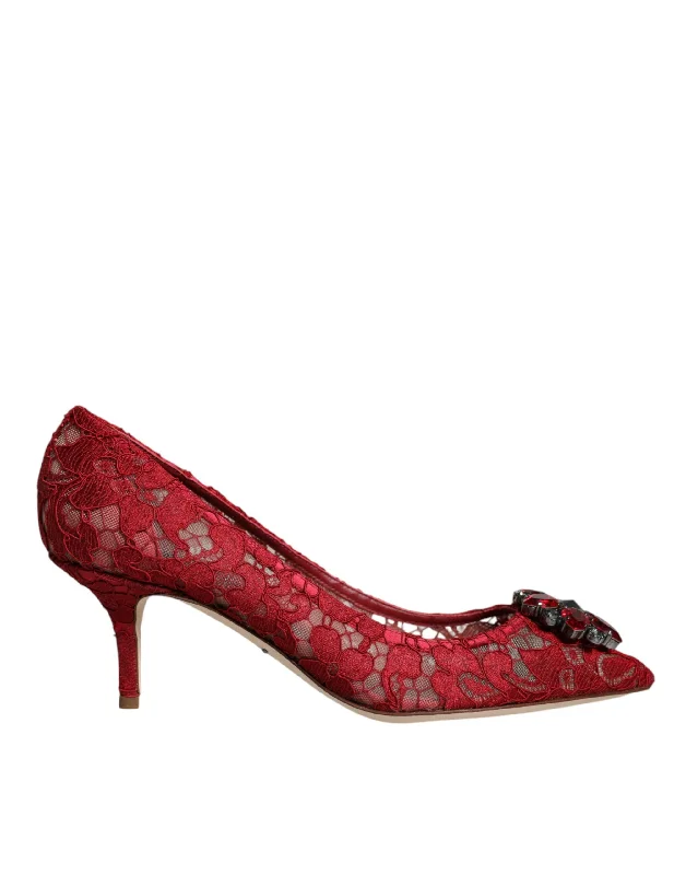 Affordable Rhinestone Pumps for a Dazzling Look---Dolce & Gabbana Red Taormina Lace Crystal Heels Pumps Shoes